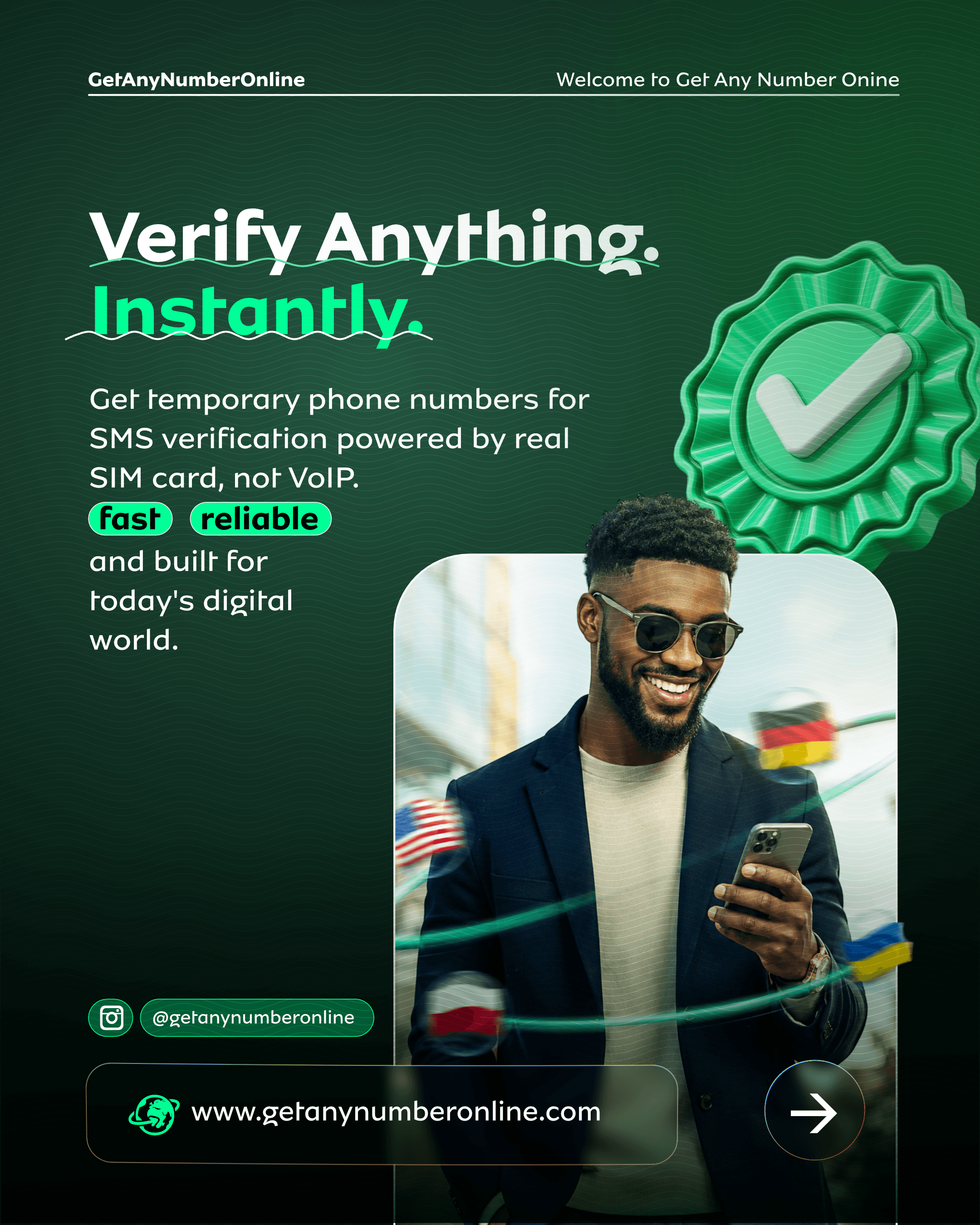 Smiling man in a green cap looking toward his next verification